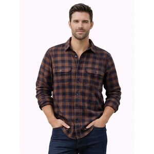 FOR THE REPUBLIC Men's Plaid Knit Shirt –‎ XL – Stretch Button-Up Casual